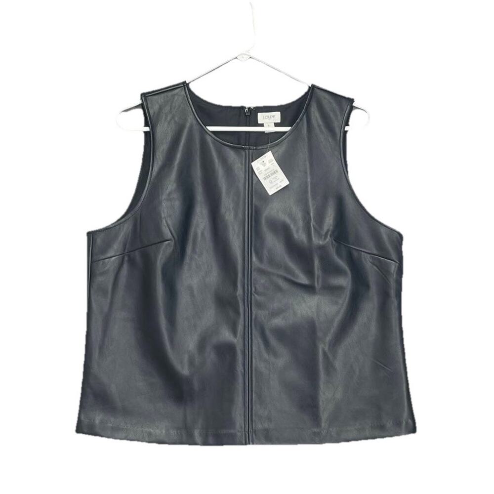 J Crew Vegan Faux Leather Shell Top Tank Sz L Black Sleeveless 90s Moto Edgy NWT - Picture 2 of 9
